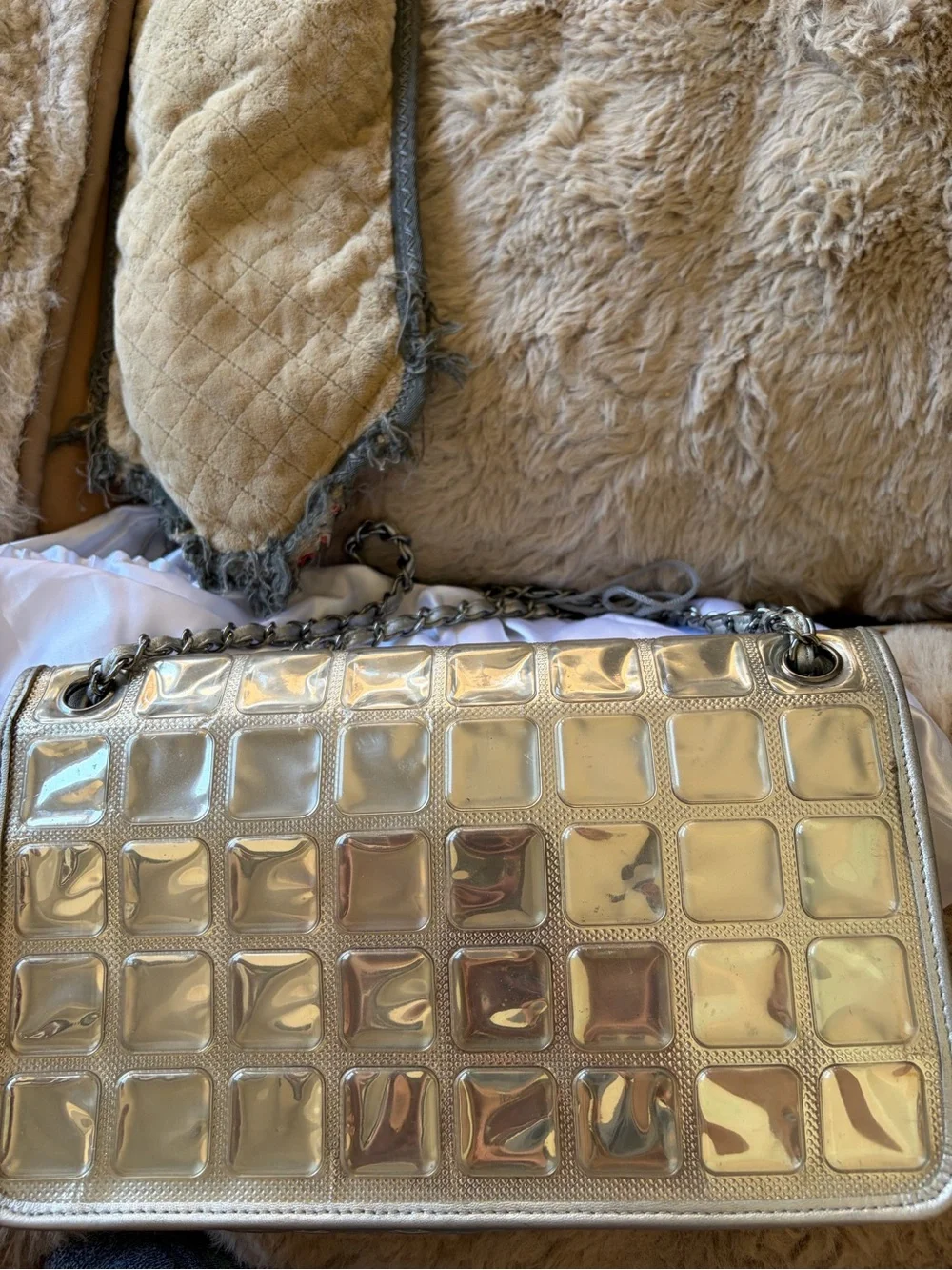 Chanel PVC with calfskin Ice Cube Flap bag medium in Silver 2008